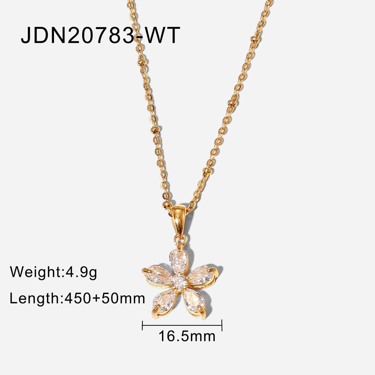 Stainless steel 18k gold-plated white zircon flower pendant necklace