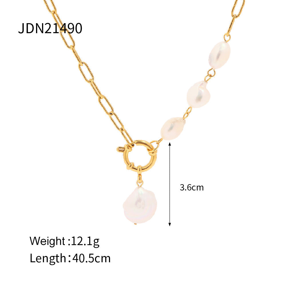 Stainless steel 18k gold-plated pearl pendant necklace