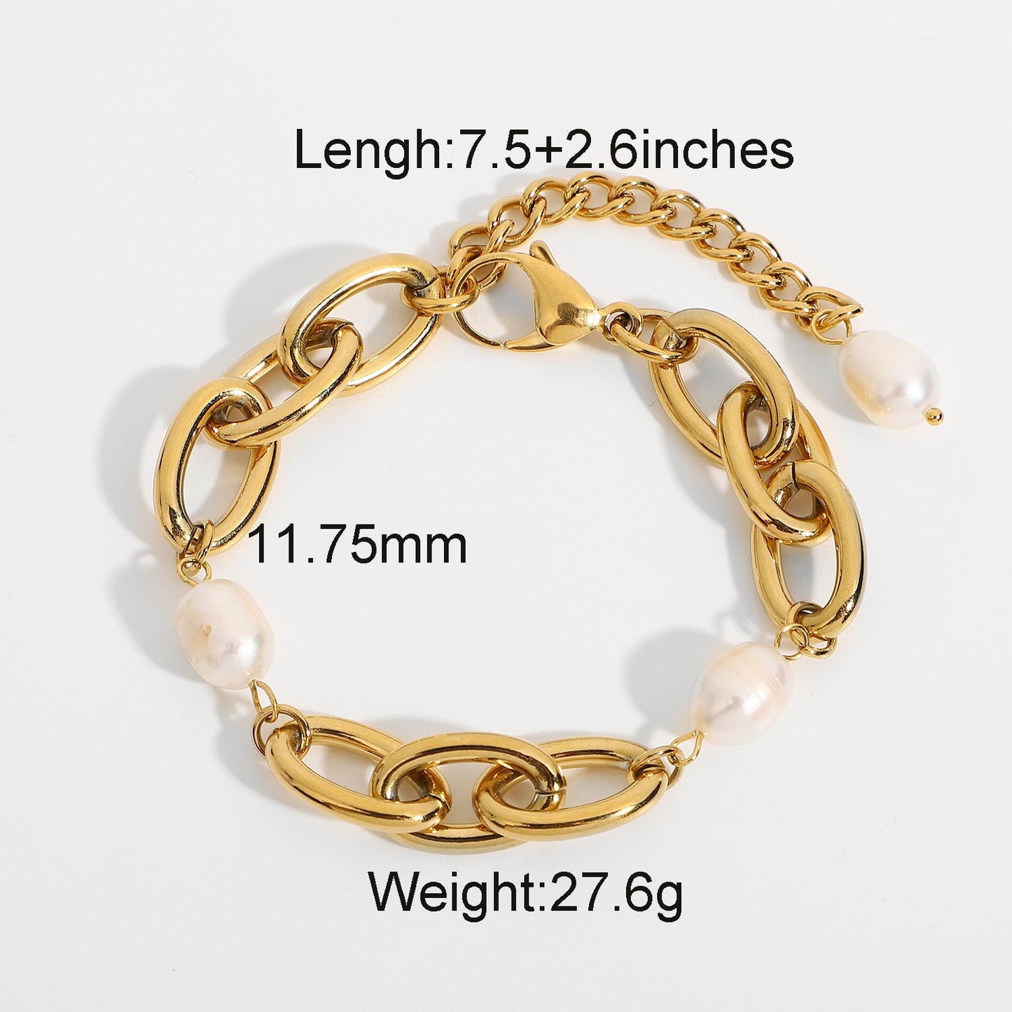 Stainless steel 18k gold-plated pearl bracelet