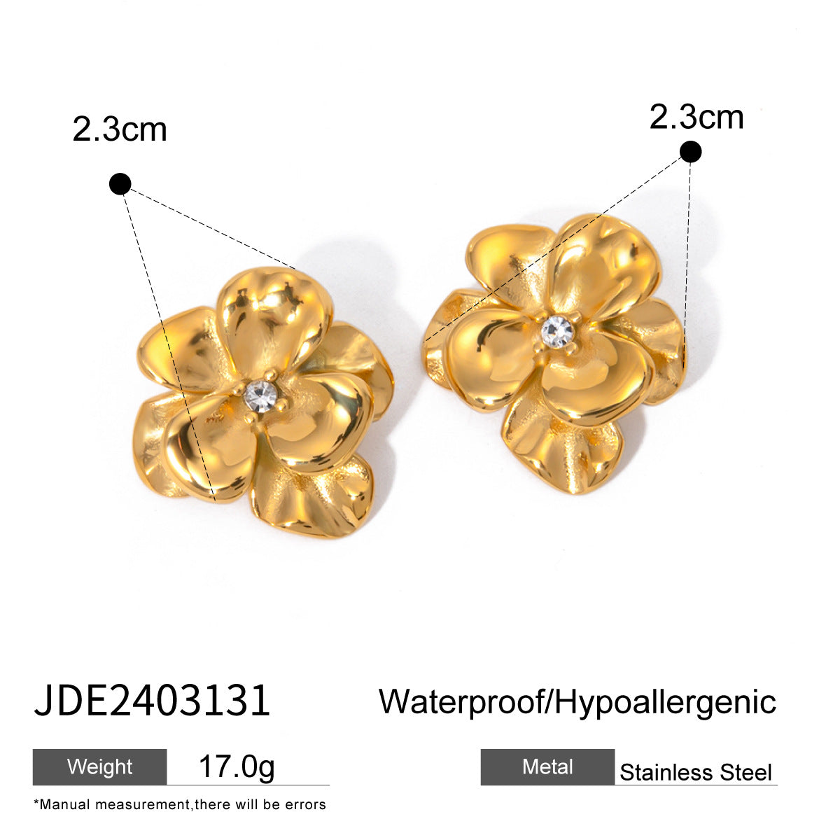 Stainless steel 18k gold-plated flower earrings