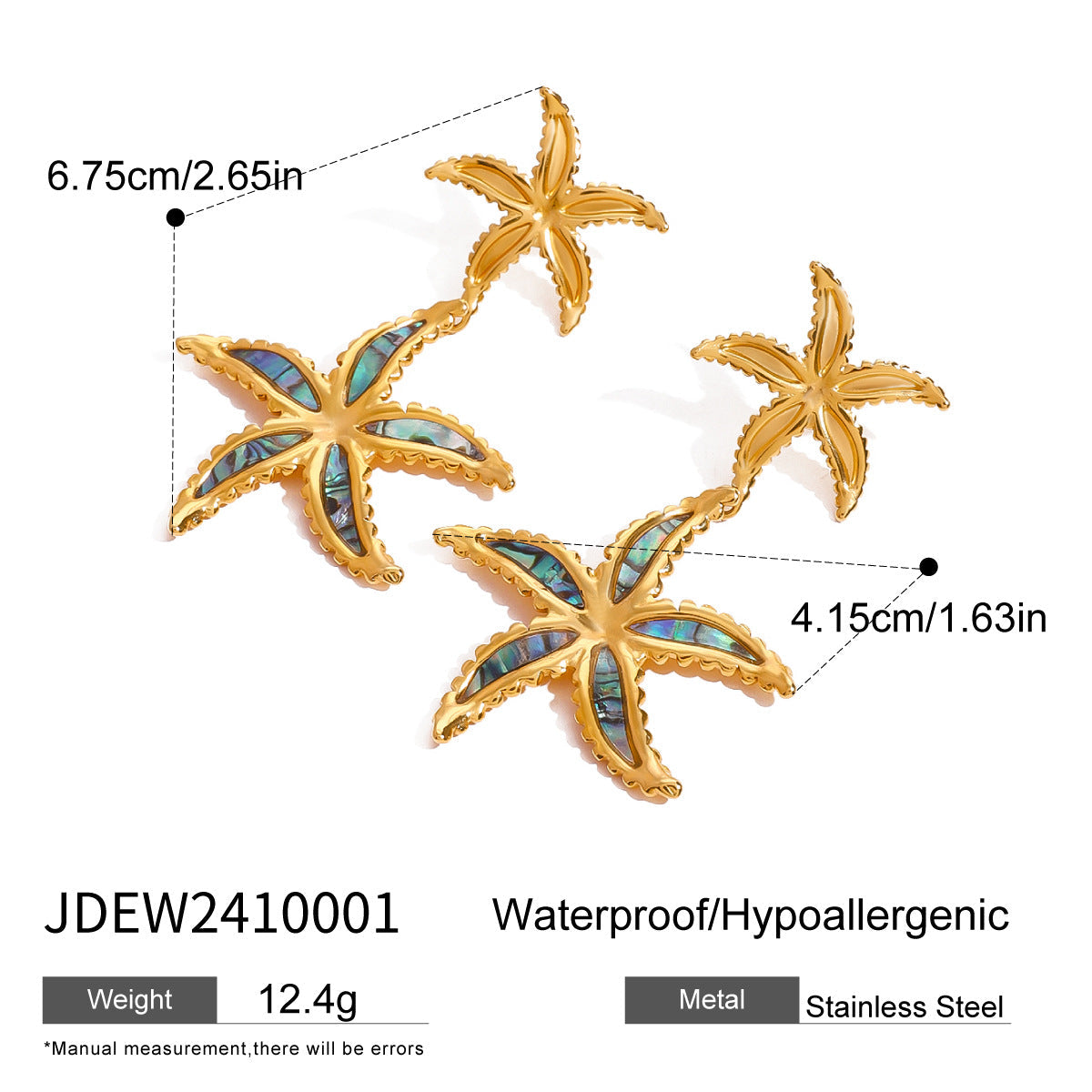 Stainless steel oil-dripping starfish stud earrings
