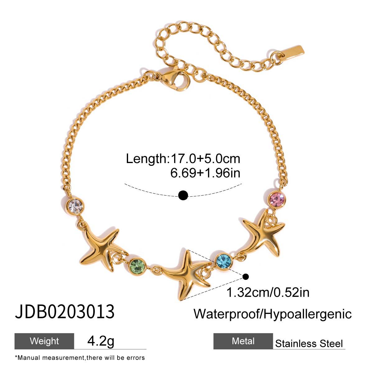 Stainless steel 18k gold-plated starfish bracelet