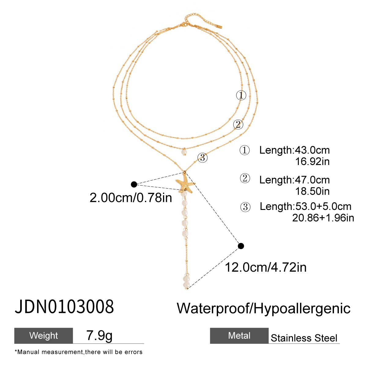 Stainless steel 18k gold-plated pearl starfish necklace