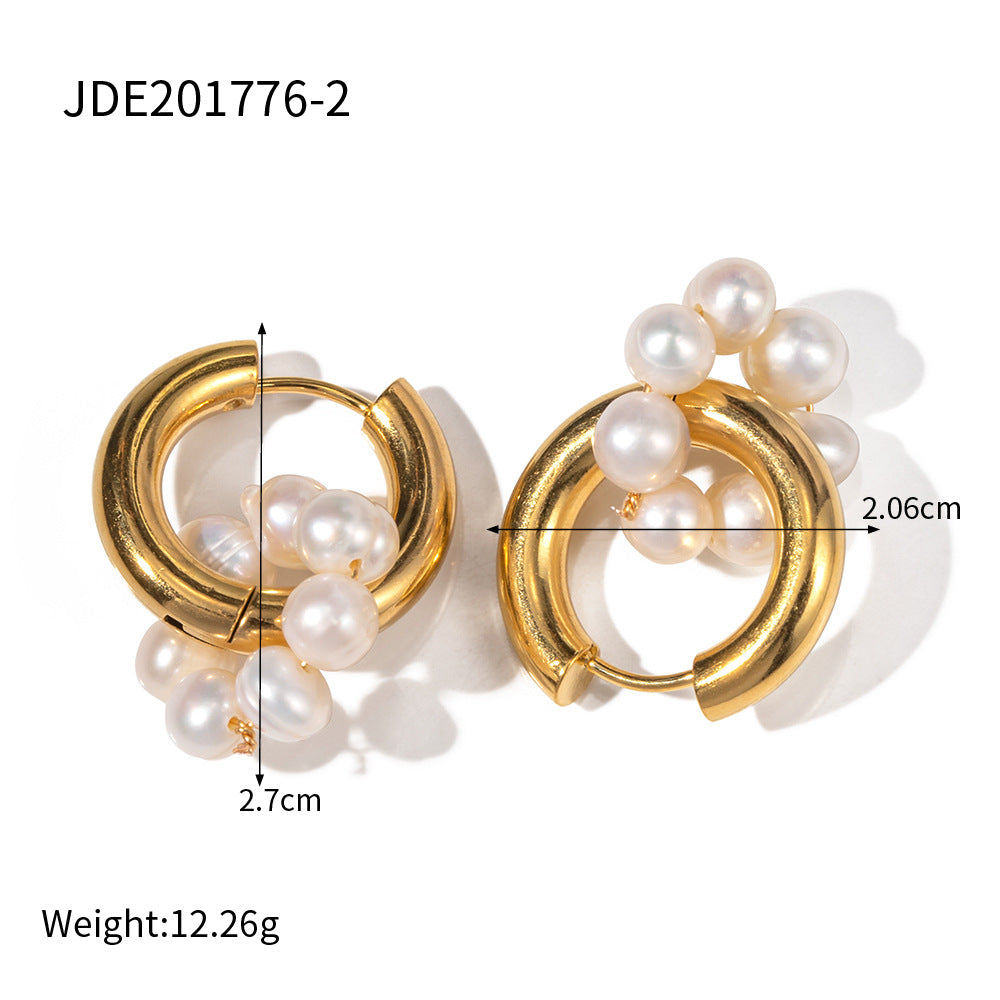 Stainless steel 18k gold-plated pearl earrings