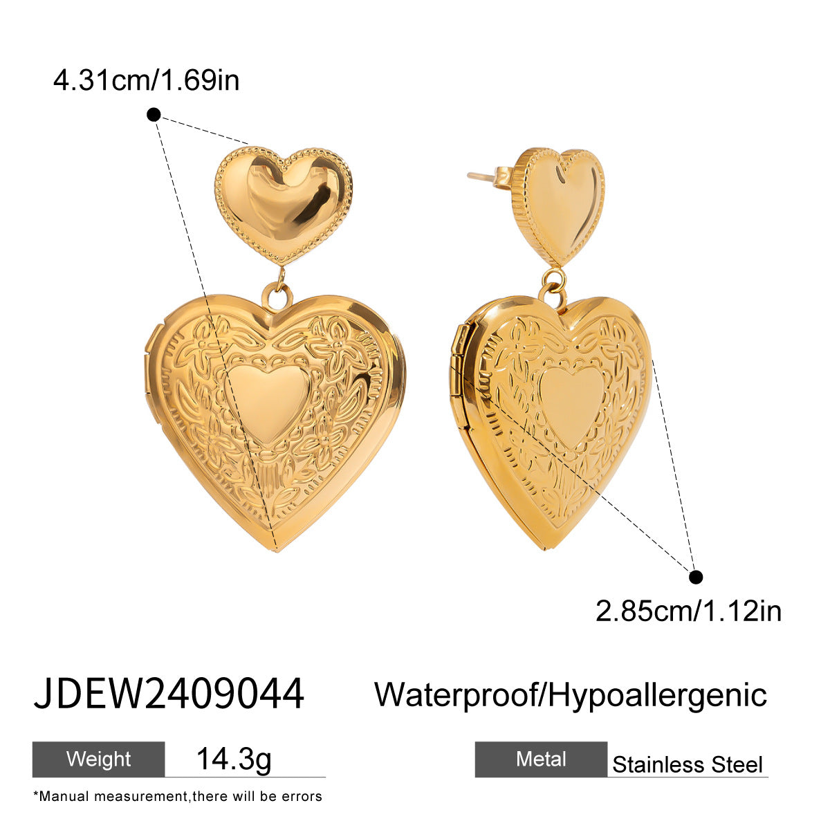Stainless steel 18k gold-plated heart earings