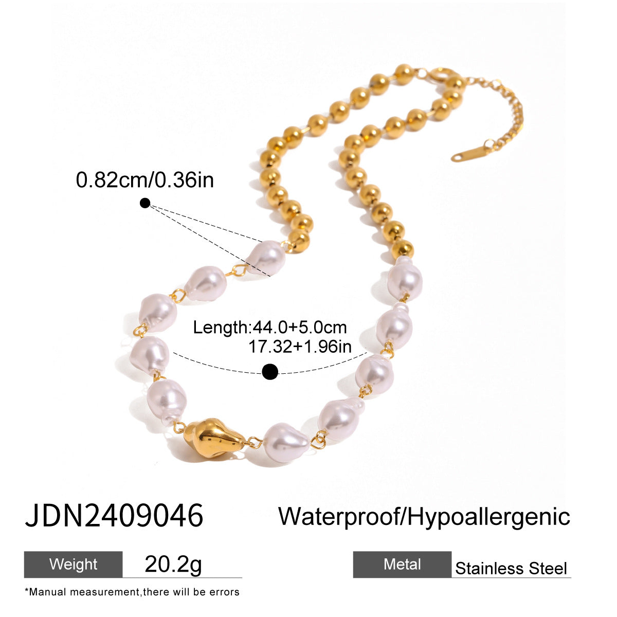 Stainless steel 18k gold-plated pearl necklace