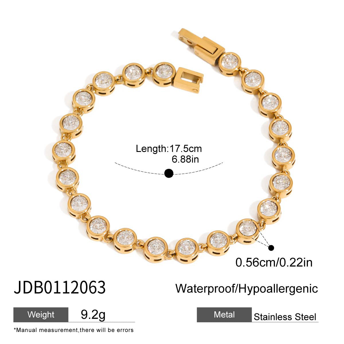 Stainless steel 18k gold-plated zircon bracelet