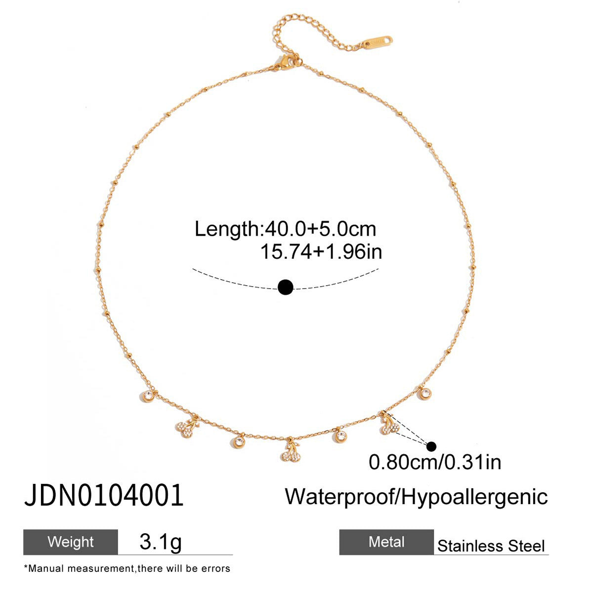 Stainless steel 18k gold-plated cheery necklace