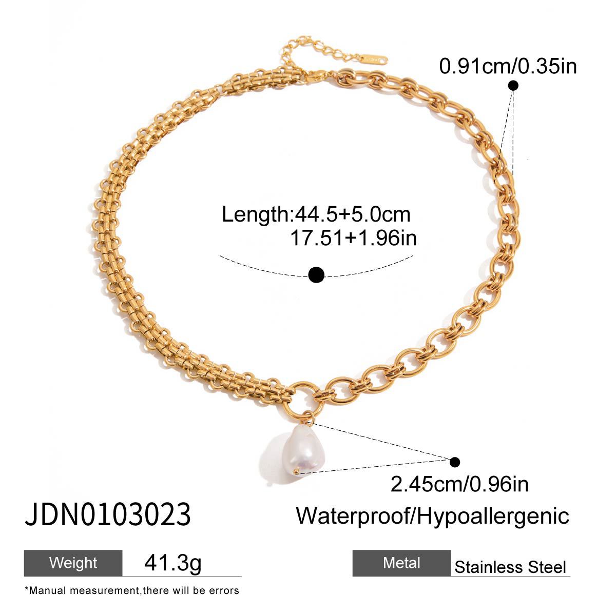 Stainless steel 18k gold-plated pearl necklace