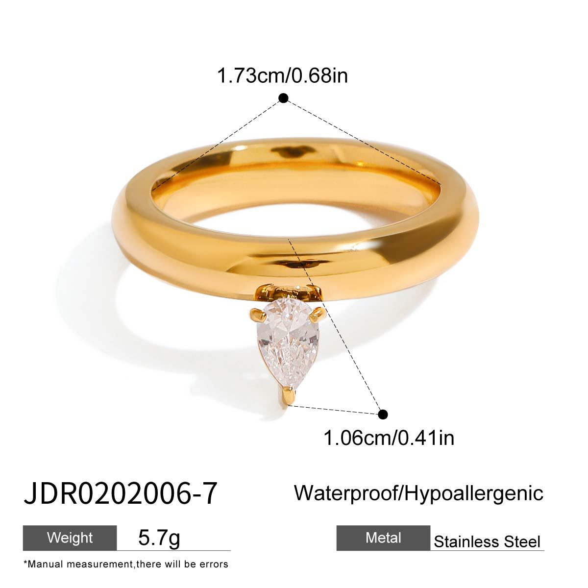 Stainless steel 18k gold-plated zircon ring