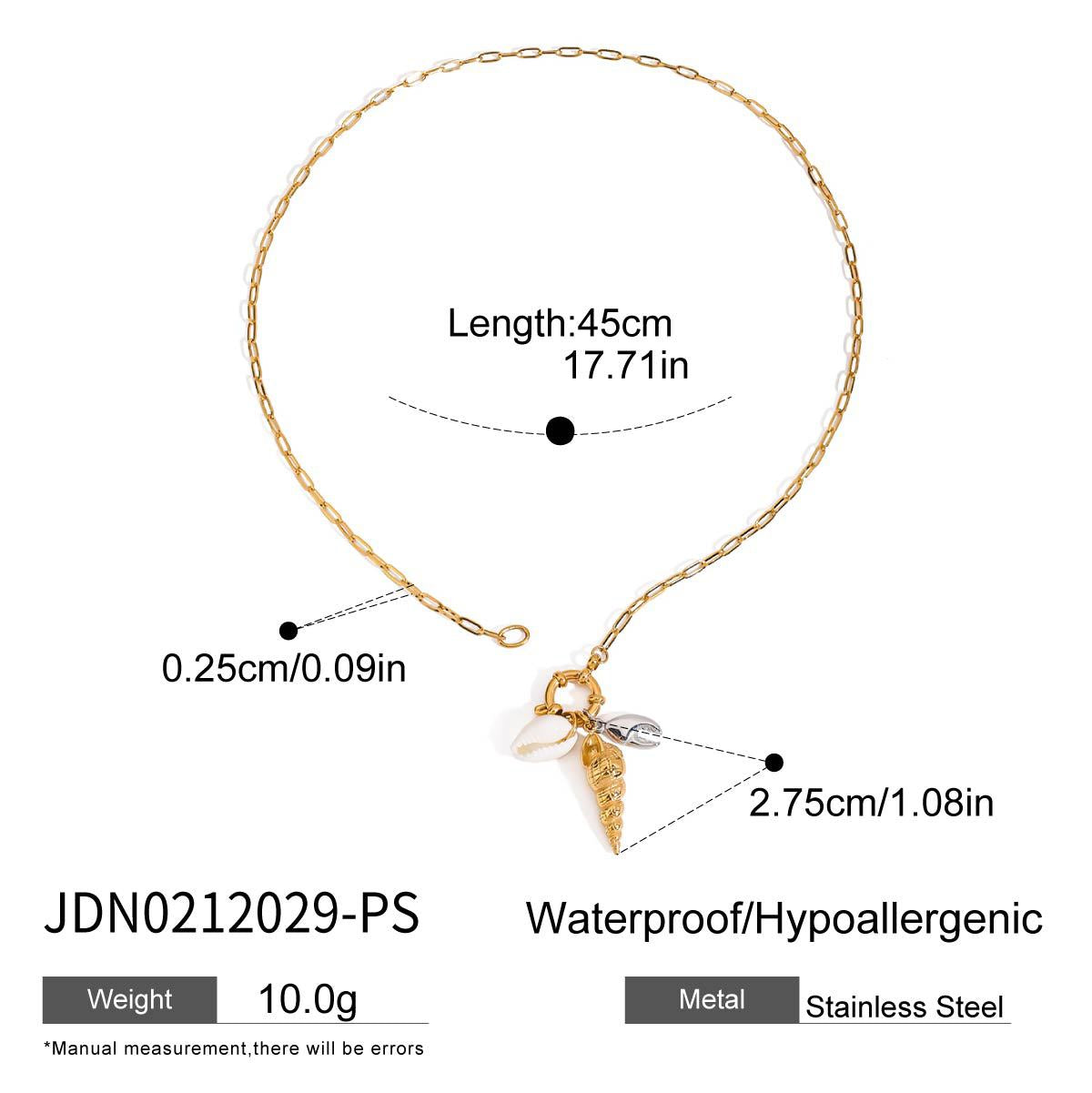 Stainless steel 18k gold-plated ocean-style necklace