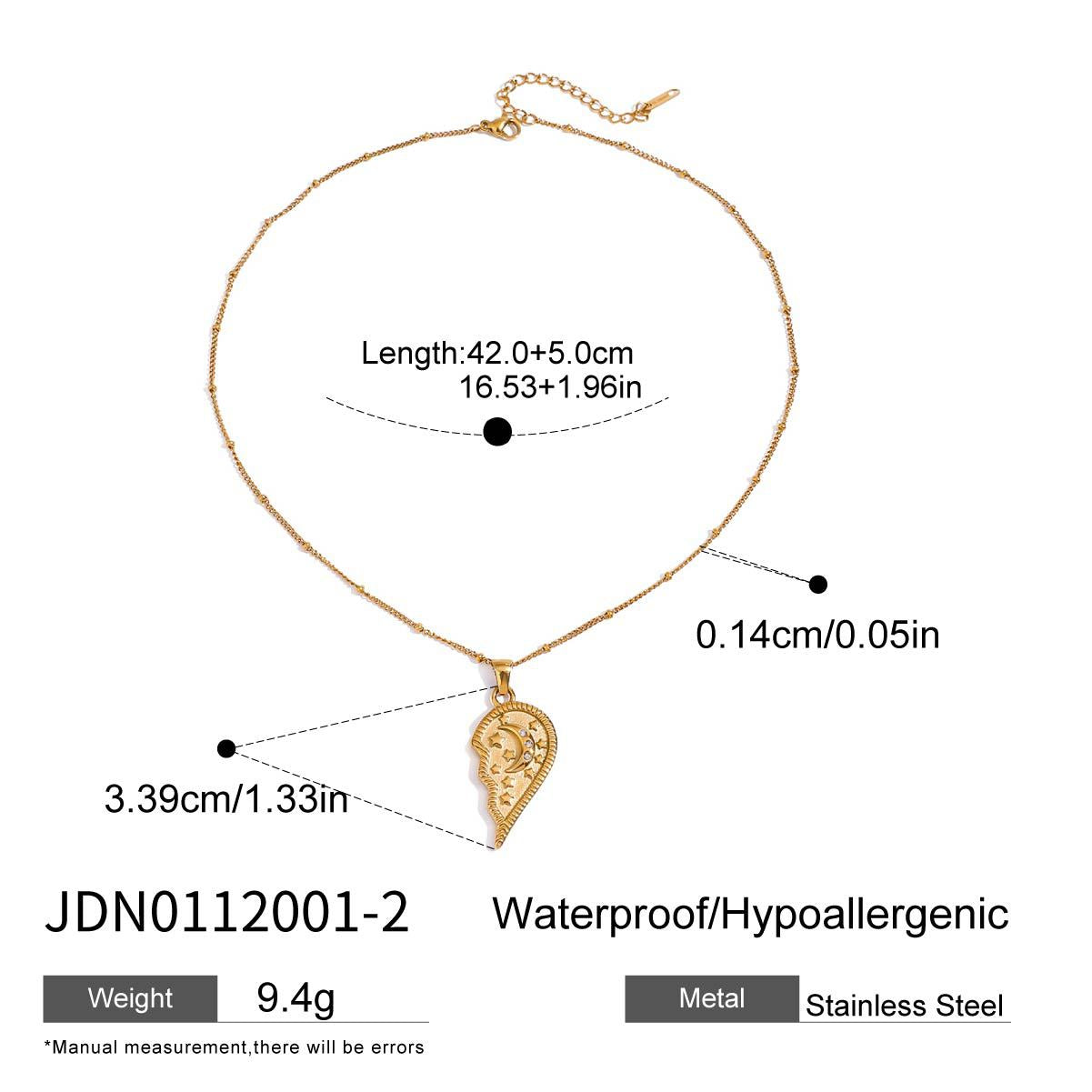 Stainless steel 18k gold-plated half heart necklace