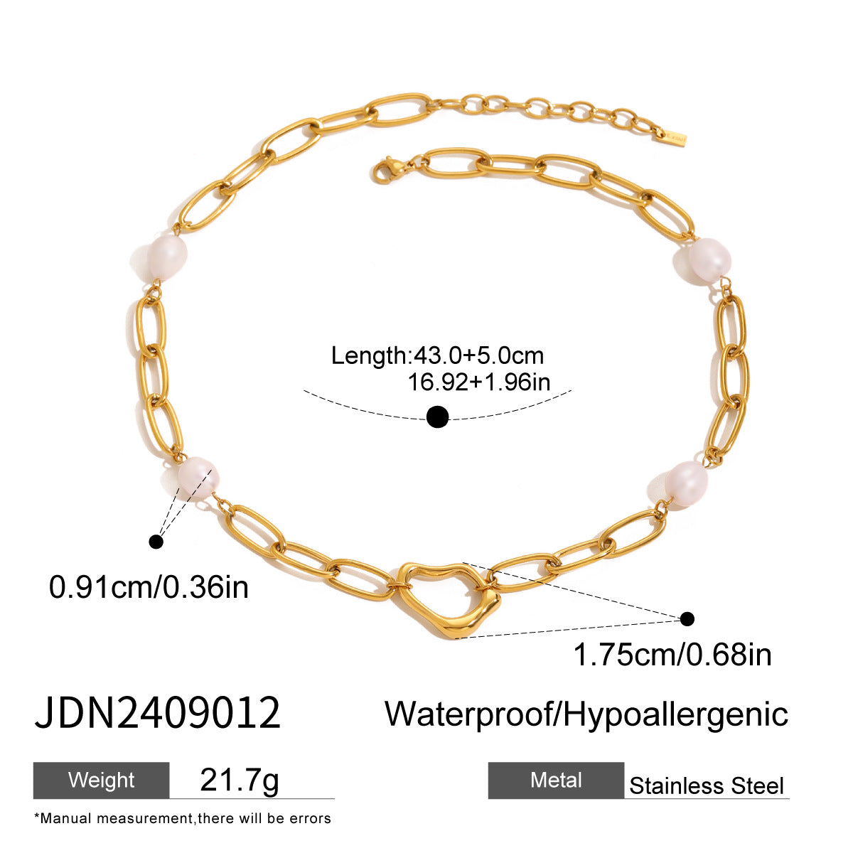 Stainless steel 18k gold-plated pearl jewelry set