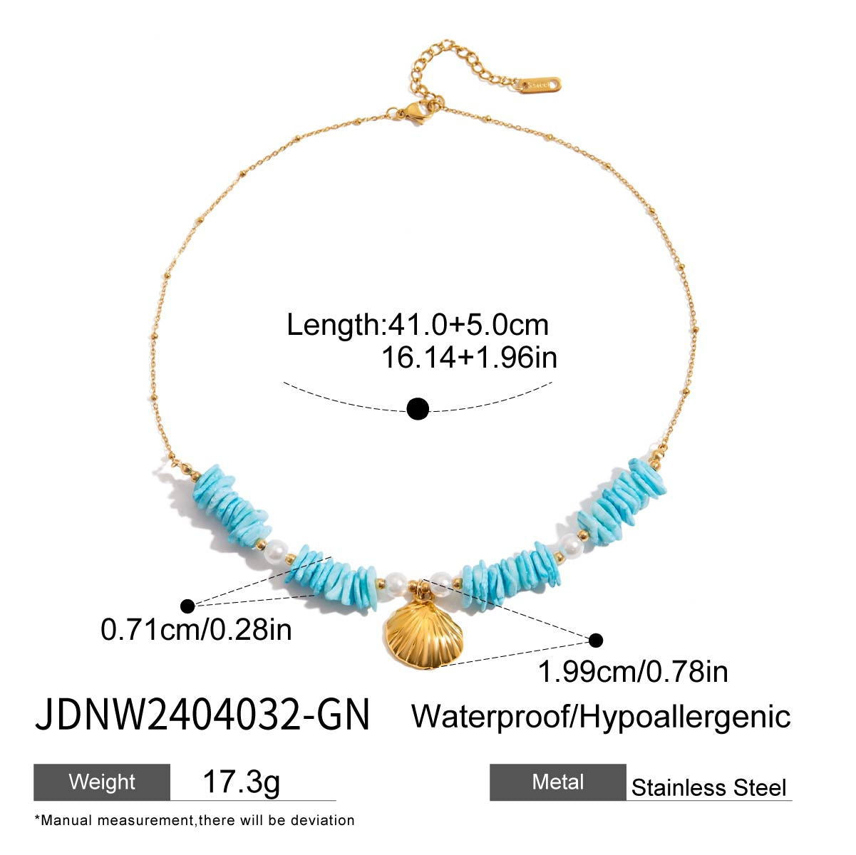 Stainless steel 18k gold-plated ocean style necklace