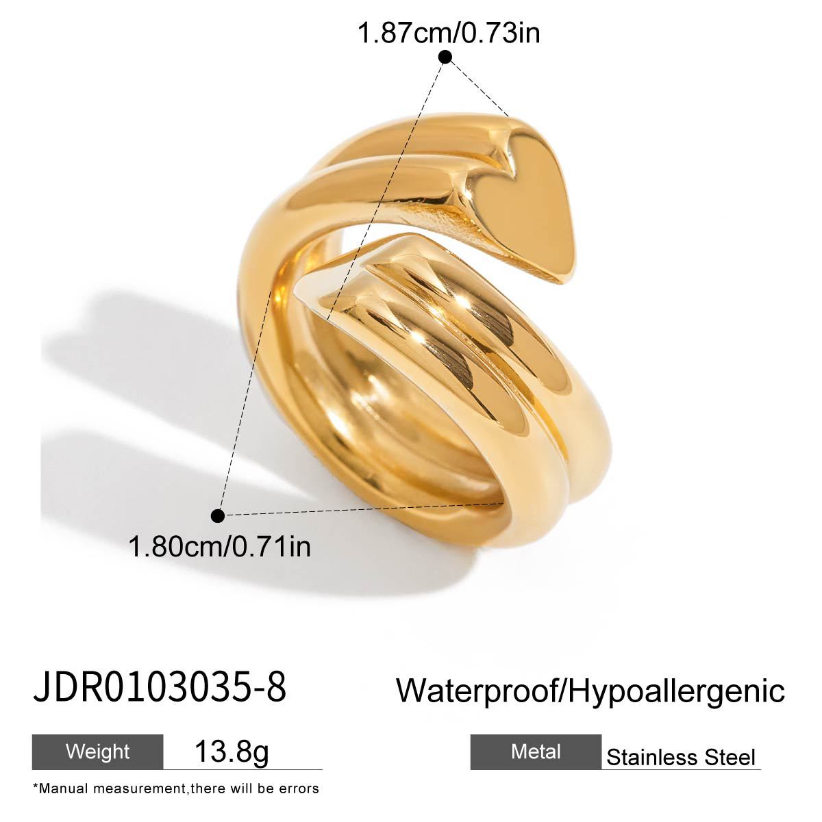 Stainless steel 18k gold-plated heart ring