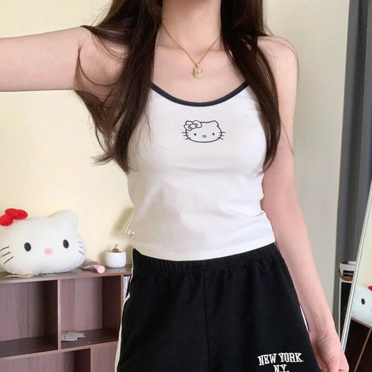 HK Built-in Bra Tank & Shorts Set - Pure Cotton Sleepwear for Girls