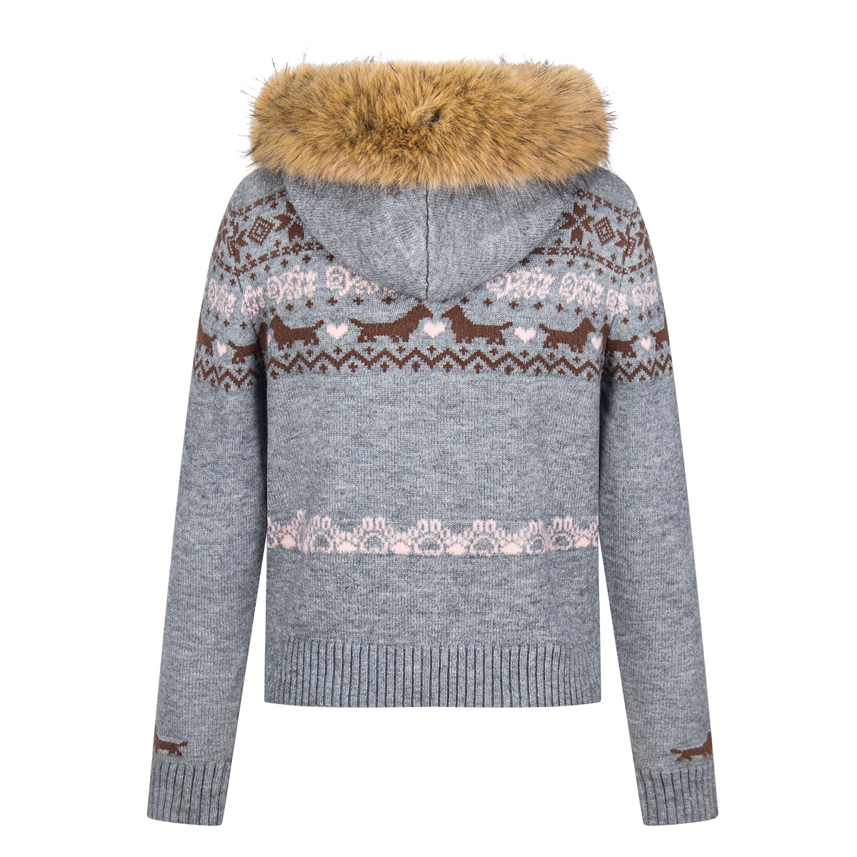 Girly Zip Up Hooded Cardigan Sweater with Fur Hood Jackets Knitted Drop Shoulder Fall Clothes Winter Hoodies Outerwear