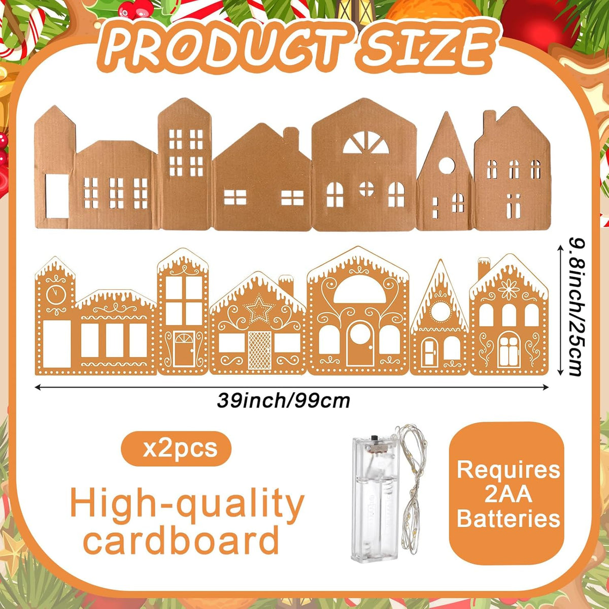 Christmas Gingerbread House Cardboard Kit with LED Lights – Create a Festive Village for Home, Kitchen Cabinets & Holiday Parties