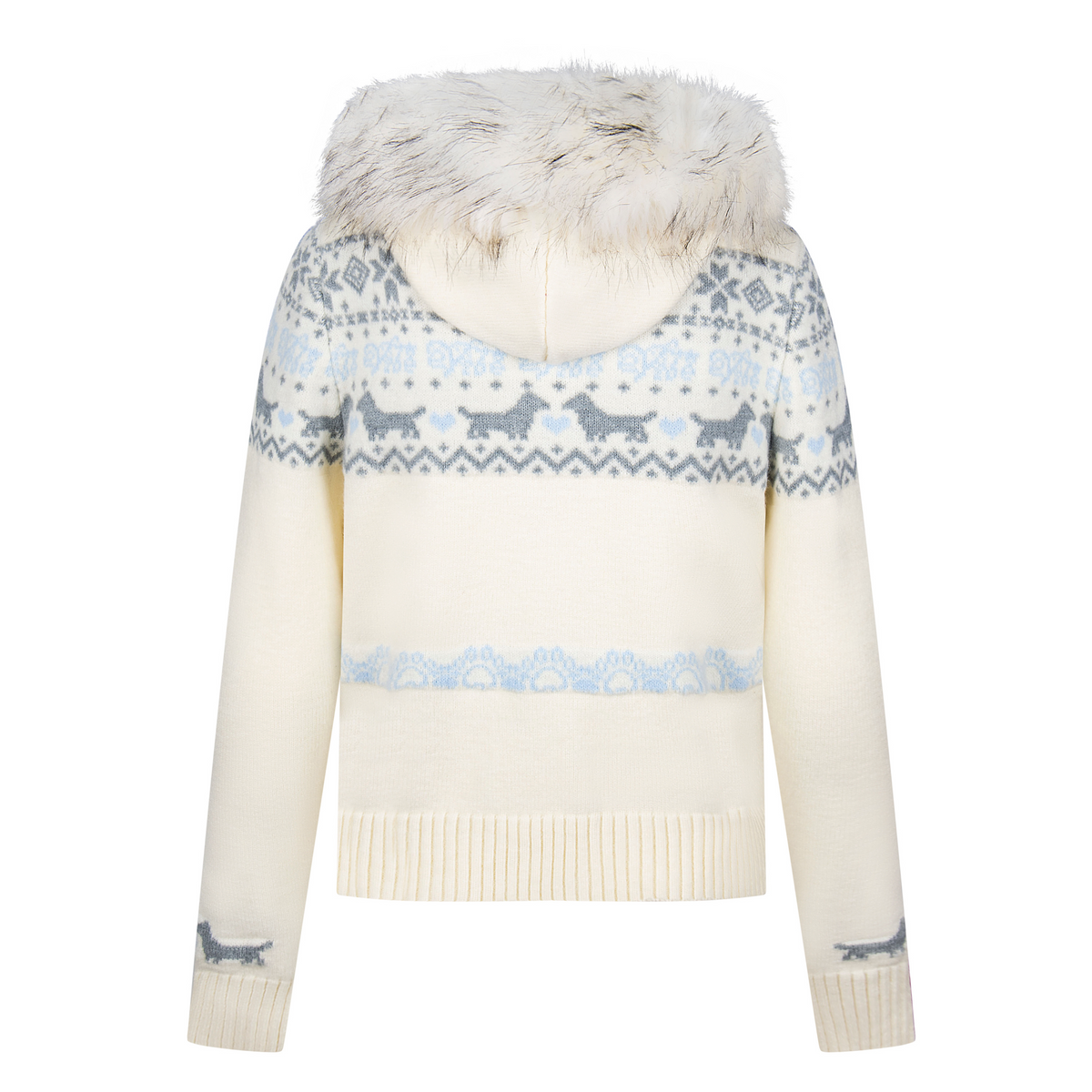 Girly Zip Up Hooded Cardigan Sweater with Fur Hood Jackets Knitted Drop Shoulder Fall Clothes Winter Hoodies Outerwear