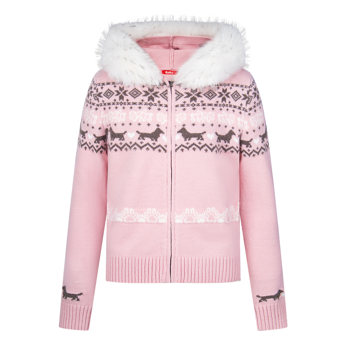 Girly Zip Up Hooded Cardigan Sweater with Fur Hood Jackets Knitted Drop Shoulder Fall Clothes Winter Hoodies Outerwear