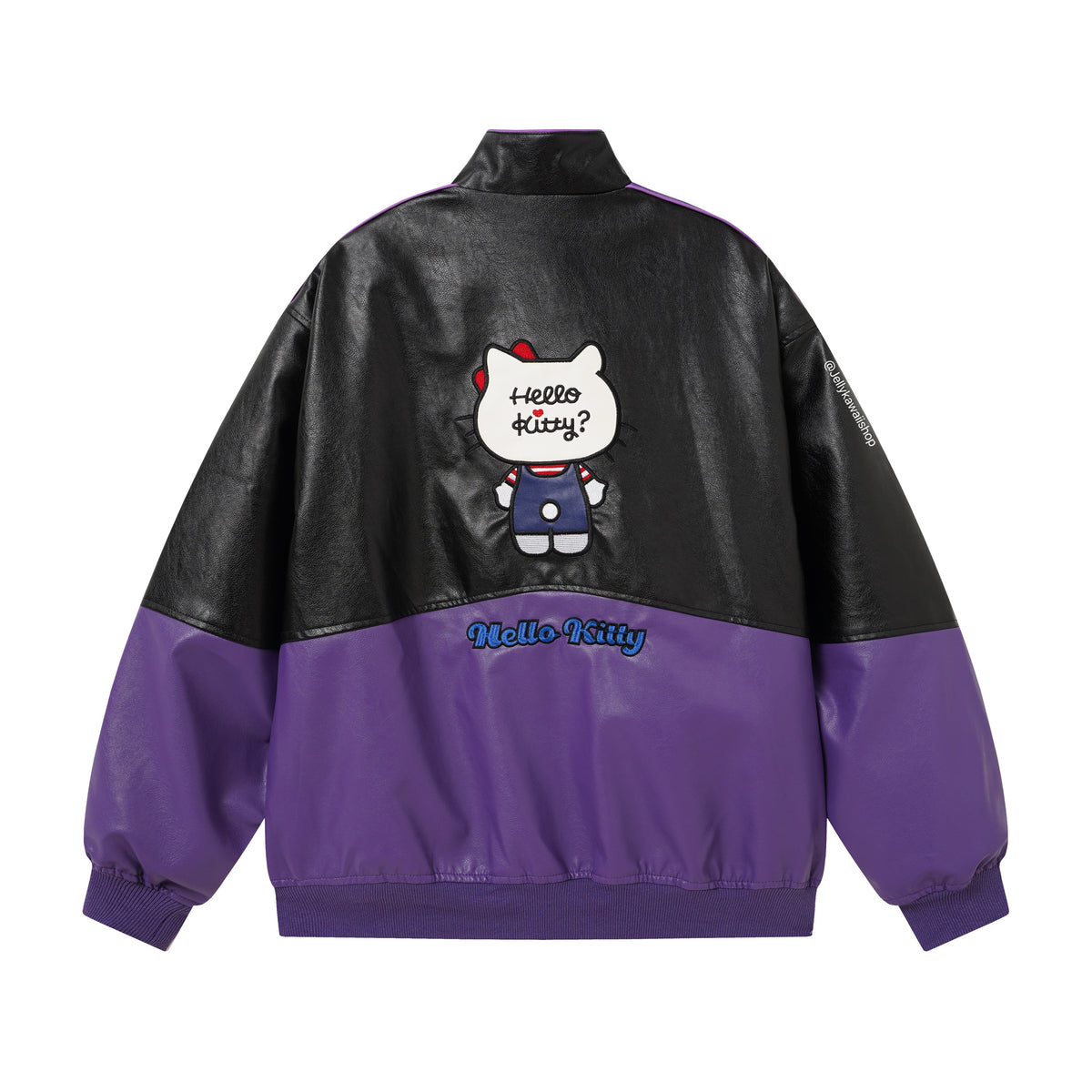 Hello Kitty Black & Purple Embroidered Bomber Jacket Unisex Coats