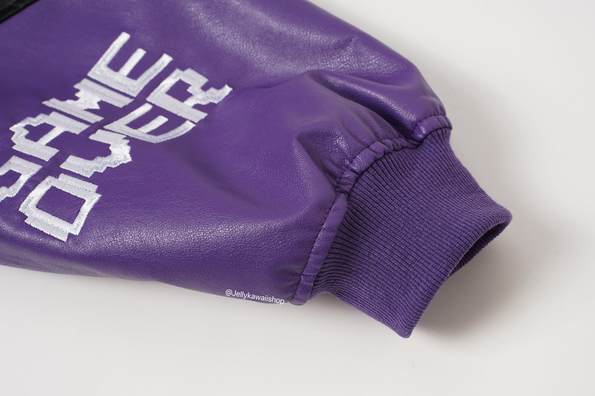 Hello Kitty Black & Purple Embroidered Bomber Jacket Unisex Coats