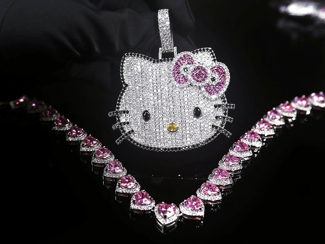 Hellokitty Sparkly Rhinestone Chunky Chain Necklace Jewelry(Velvet Gift Box Packing)