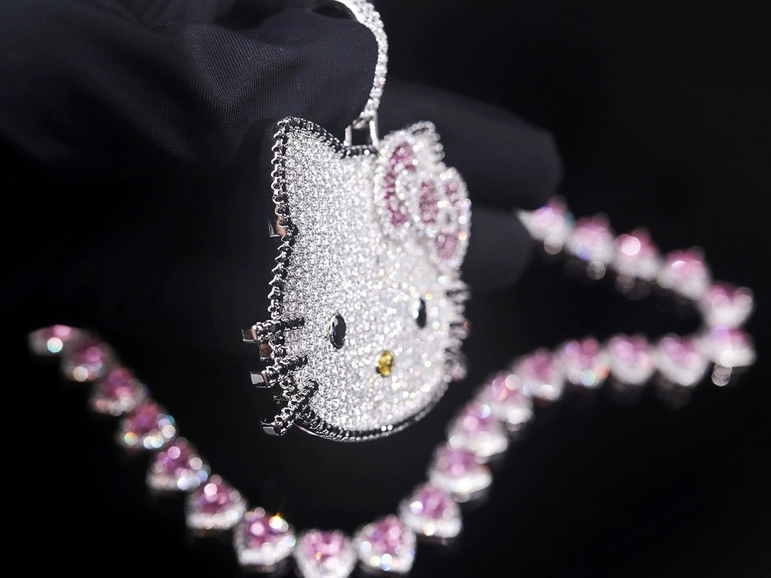 Hellokitty Sparkly Rhinestone Chunky Chain Necklace Jewelry(Velvet Gift Box Packing)