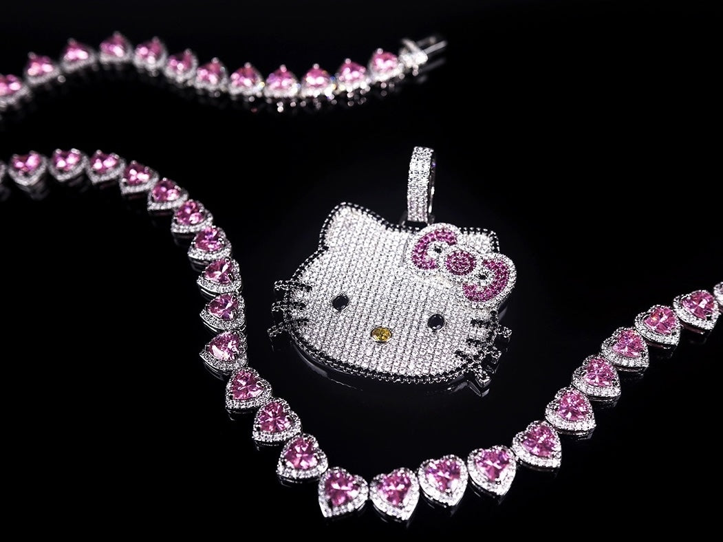 Hellokitty Sparkly Rhinestone Chunky Chain Necklace Jewelry(Velvet Gift Box Packing)