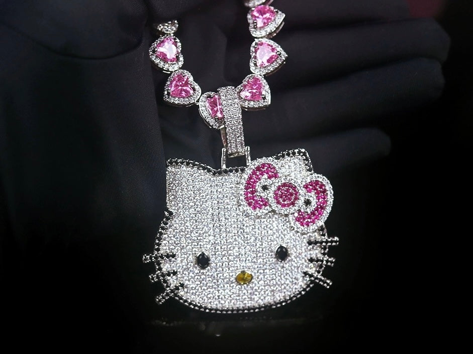 Hellokitty Sparkly Rhinestone Chunky Chain Necklace Jewelry(Velvet Gift Box Packing)