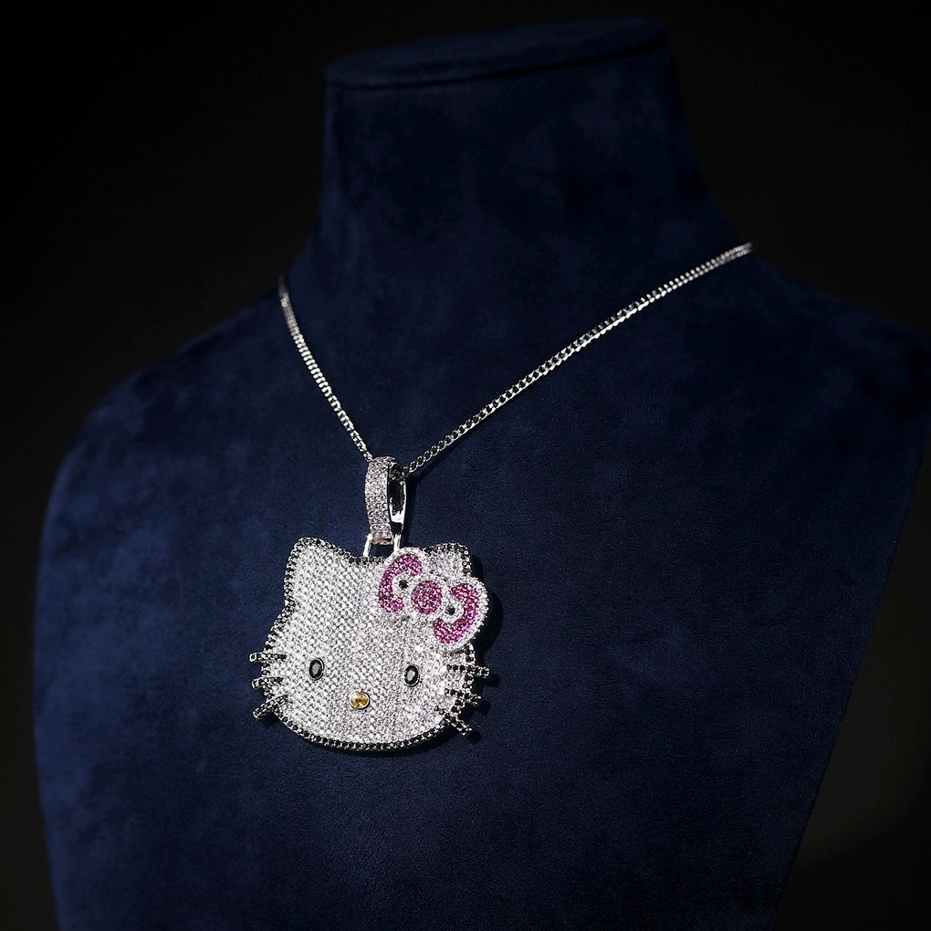 Hellokitty Sparkly Rhinestone Chunky Chain Necklace Jewelry(Velvet Gift Box Packing)