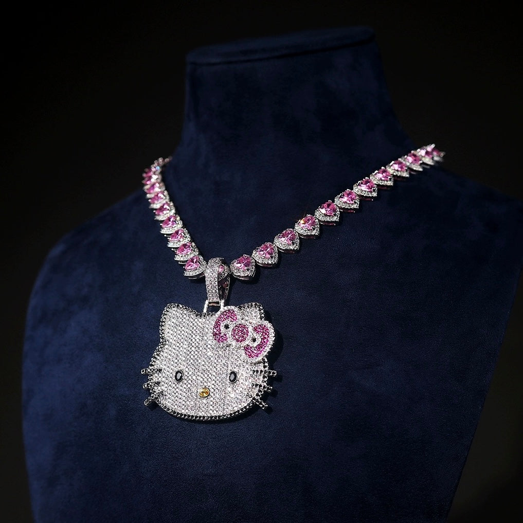 Hellokitty Sparkly Rhinestone Chunky Chain Necklace Jewelry(Velvet Gift Box Packing)
