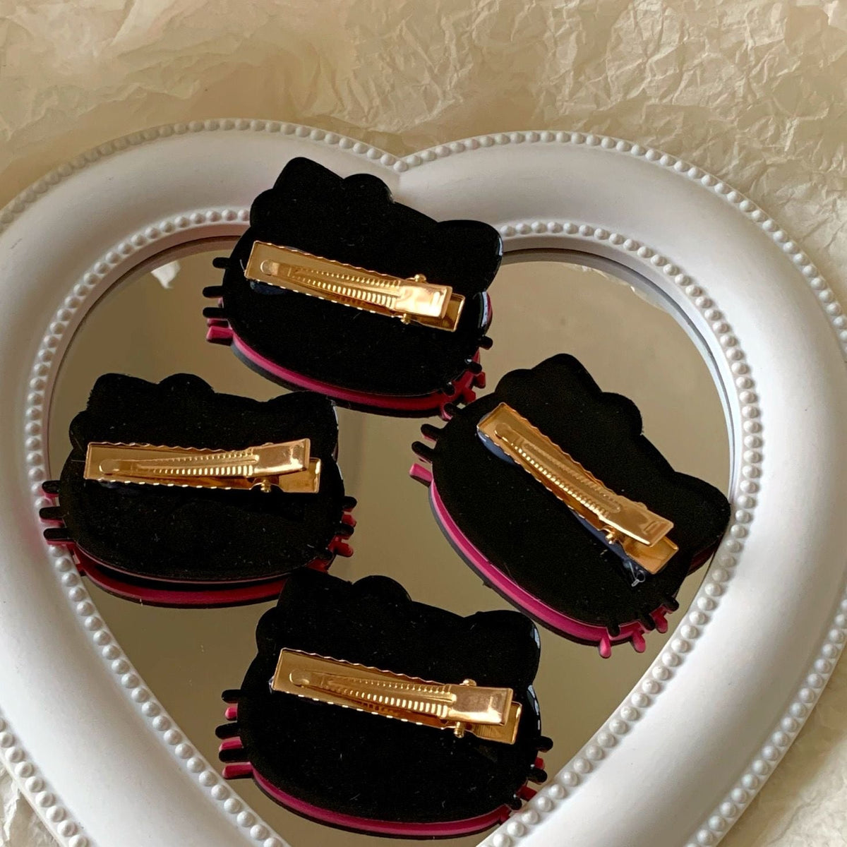 Black KT Sanrio Hair clips|4 Count (Pack of 1)