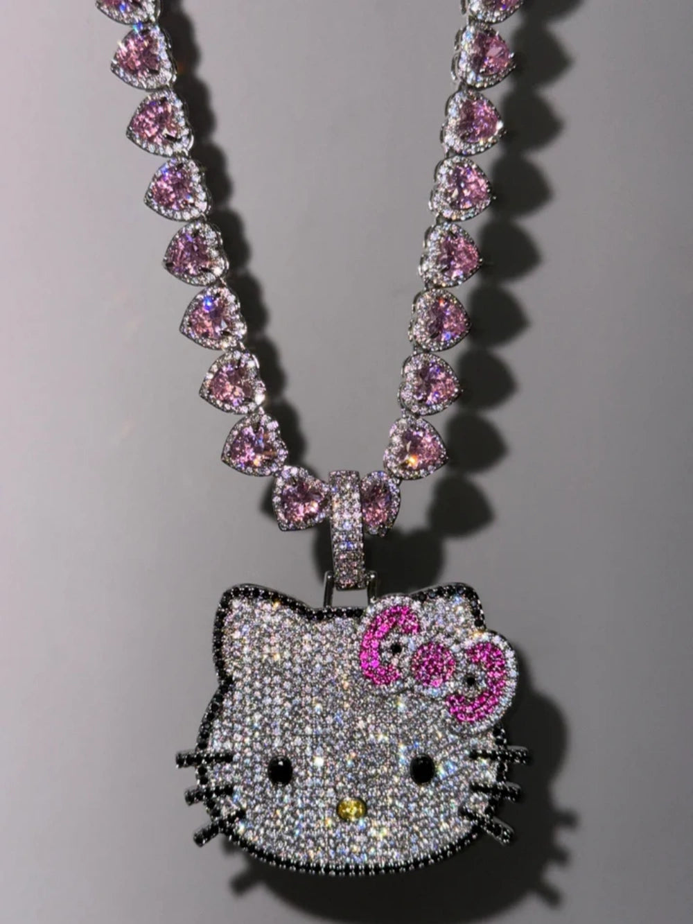 Hellokitty Sparkly Rhinestone Chunky Chain Necklace Jewelry(Velvet Gift Box Packing)