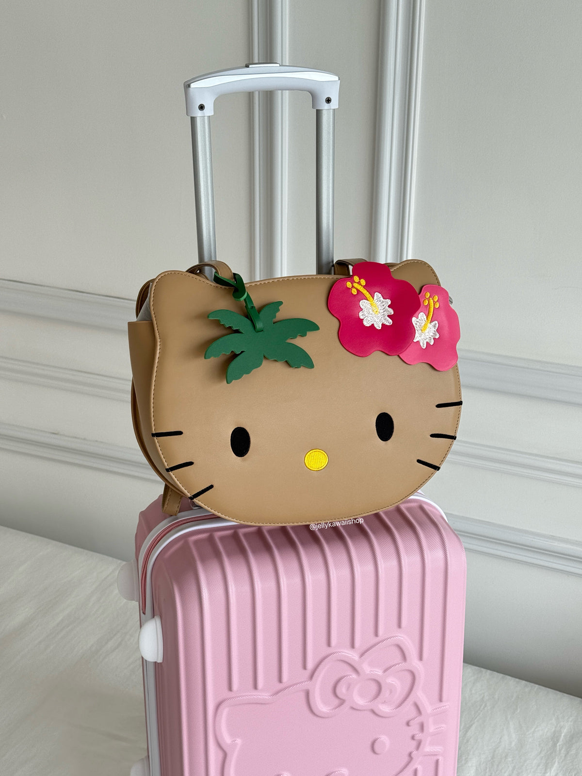 Tan Hawaii Hellokitty PU Tote Bag Adjustable Strap Backpack