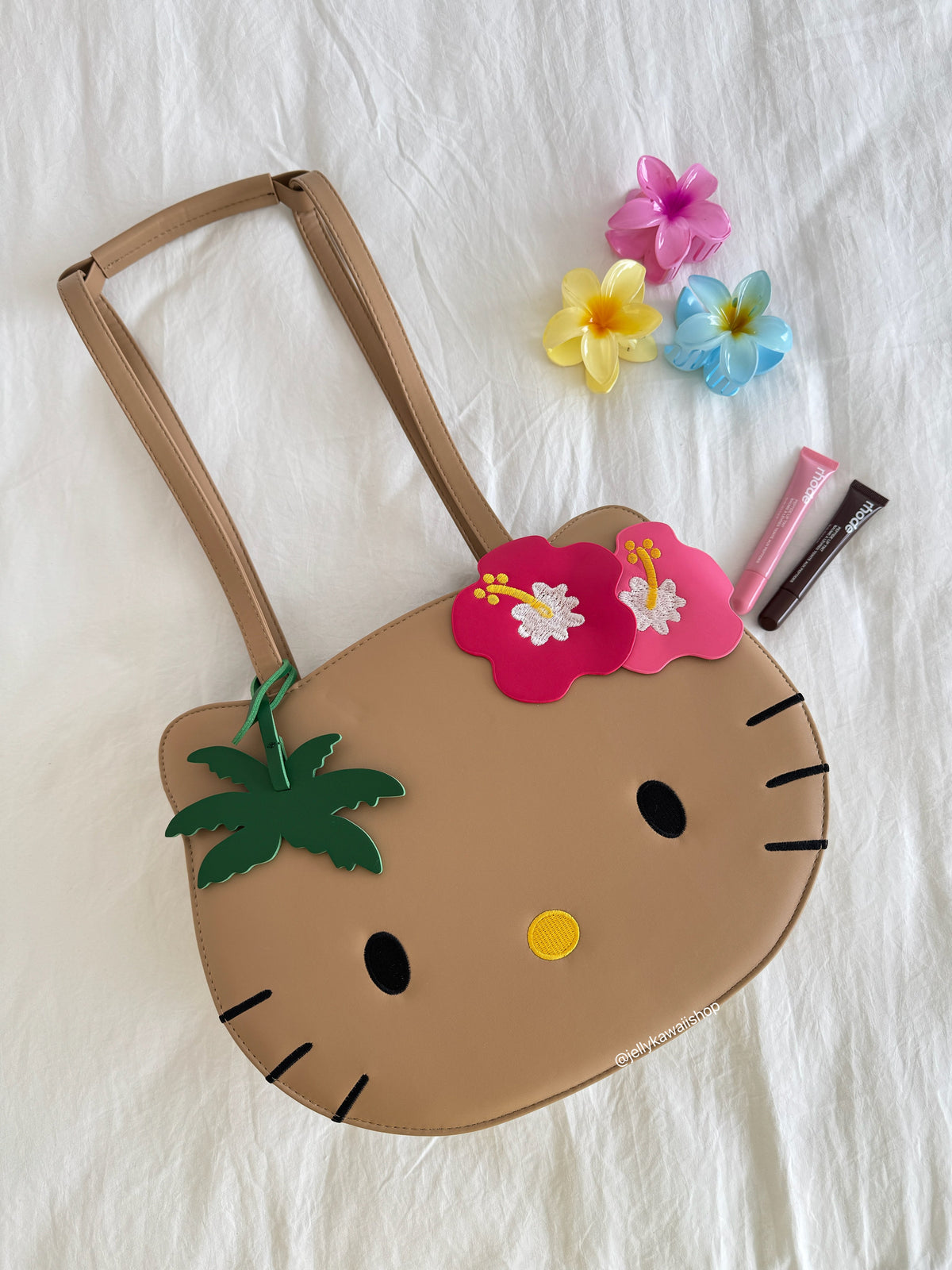 Tan Hawaii Hellokitty PU Tote Bag Adjustable Strap Backpack