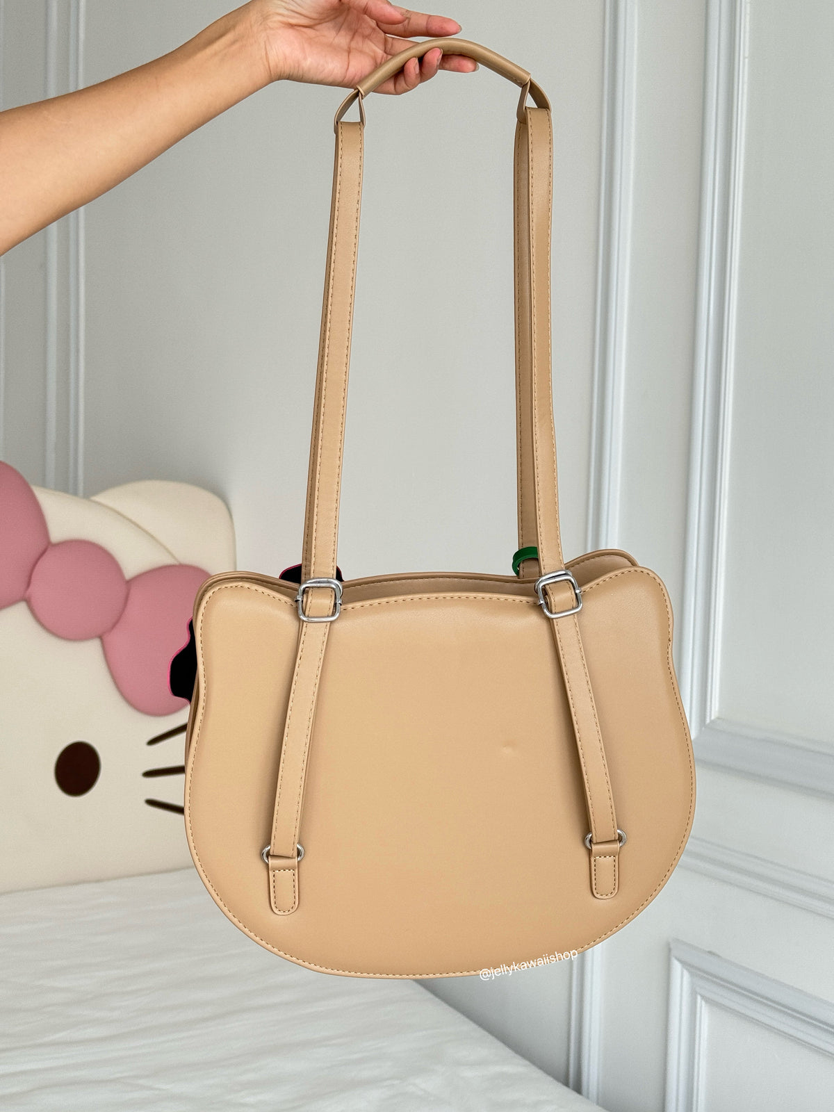Tan Hawaii Hellokitty PU Tote Bag Adjustable Strap Backpack