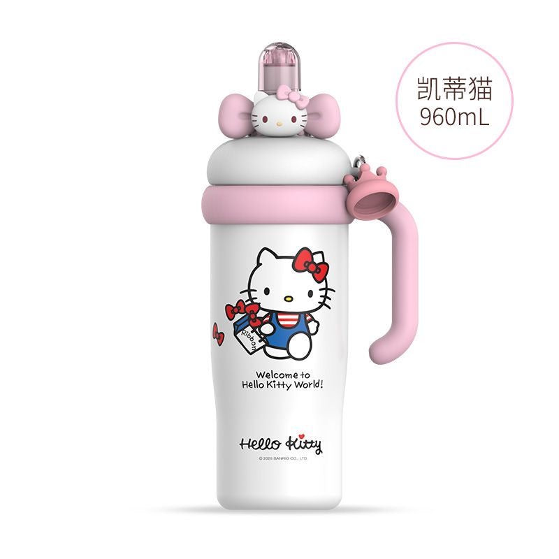 Sanrio Tumbler with Handle Stainless Steel Insulated Cup with Lid & Straw Water Bottle