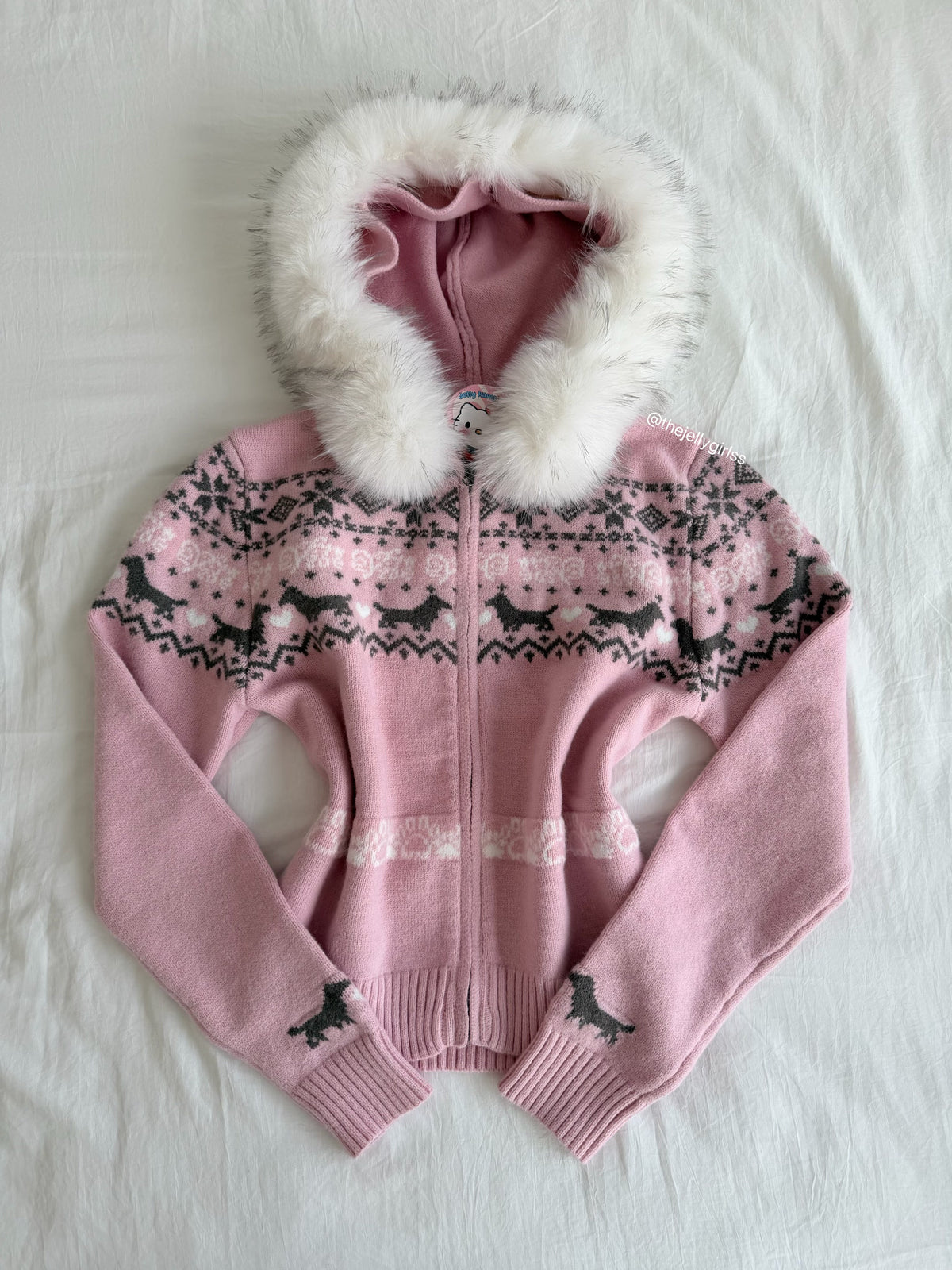 Girly Zip Up Hooded Cardigan Sweater with Fur Hood Jackets Knitted Drop Shoulder Fall Clothes Winter Hoodies Outerwear