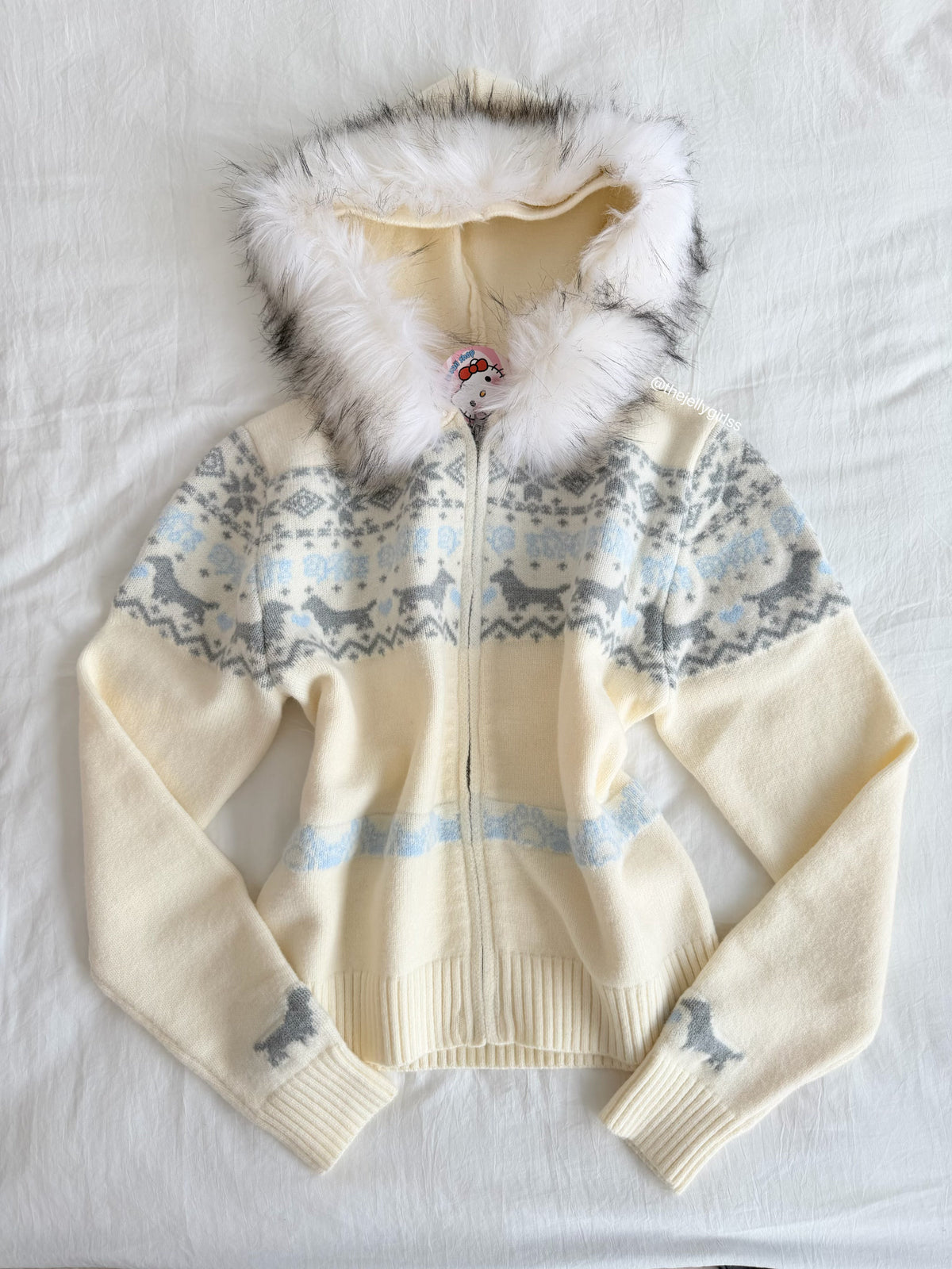 Girly Zip Up Hooded Cardigan Sweater with Fur Hood Jackets Knitted Drop Shoulder Fall Clothes Winter Hoodies Outerwear