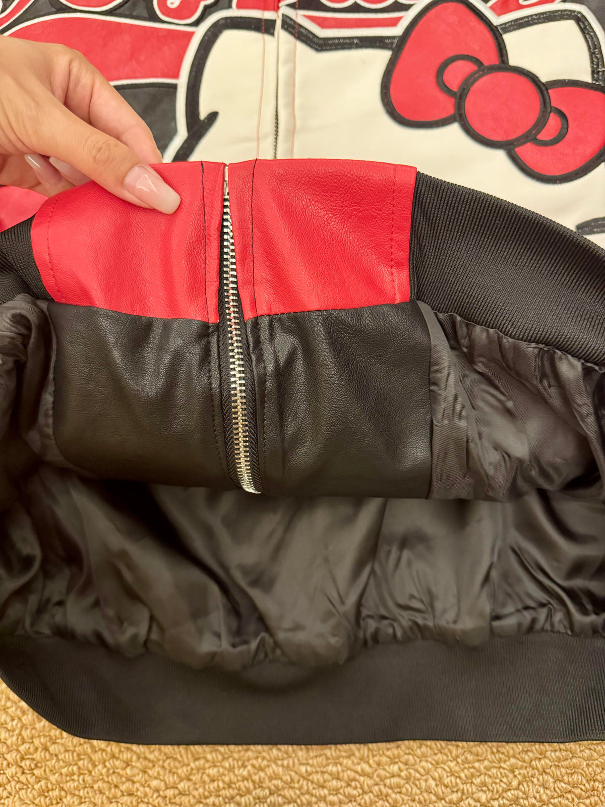 Hellokitty Red and Black Faux Leather Jacket Oversized Racing Motorcycle Jackets Moto Coats Unisex Trendy Streetwear Jacket
