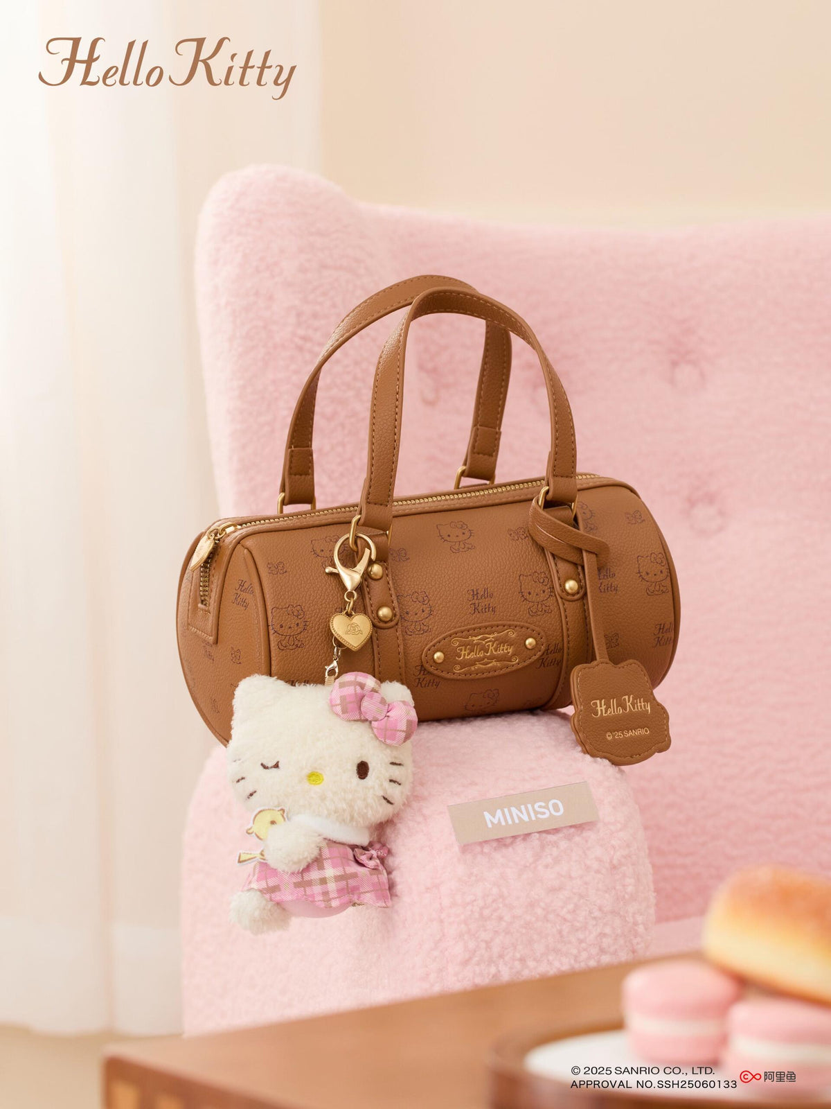 Hellokitty Embroidered Plaid Tote Bag Handbag