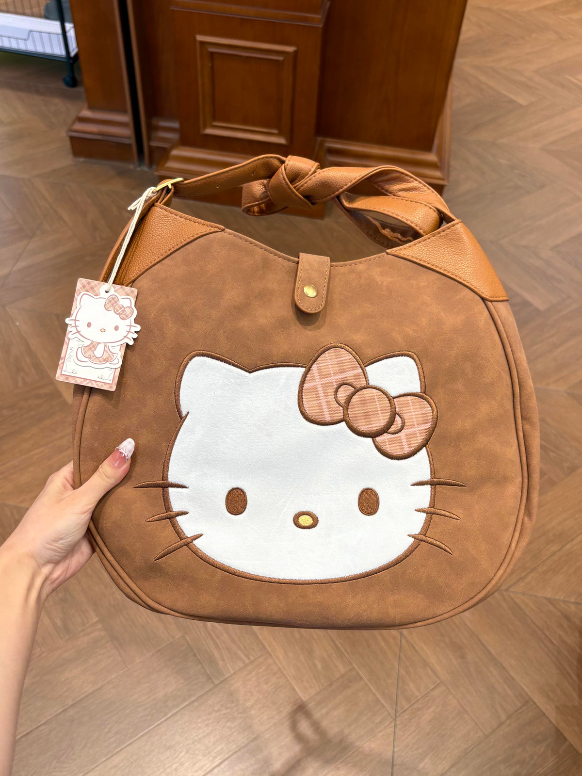 Hellokitty Embroidered Plaid Tote Bag Handbag