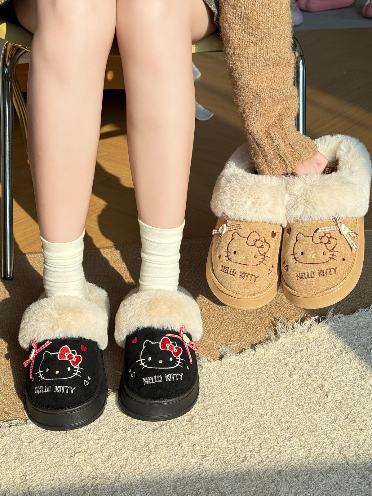 Hellokitty Fuzzy Slippers Fluffy Fall Winter House Cute Shoes Indoor and Outdoor