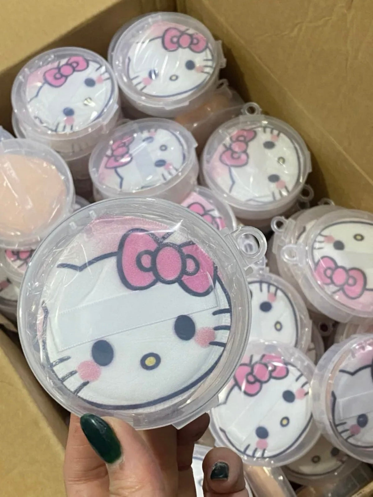 2 Pieces Hellokitty Powder Puff for Face Powder Makeup Puff Cotton Velour Face Puffs with Strap Beauty Tool