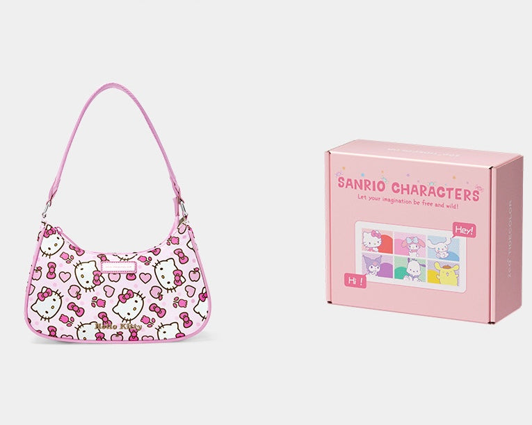 Sanrio Hobo Bag for Women Nylon Shoulder Crossbody Bags Y2K Small Clutch Totes Handbag Evening Armpit Top Handle Purse(gift box packaging)