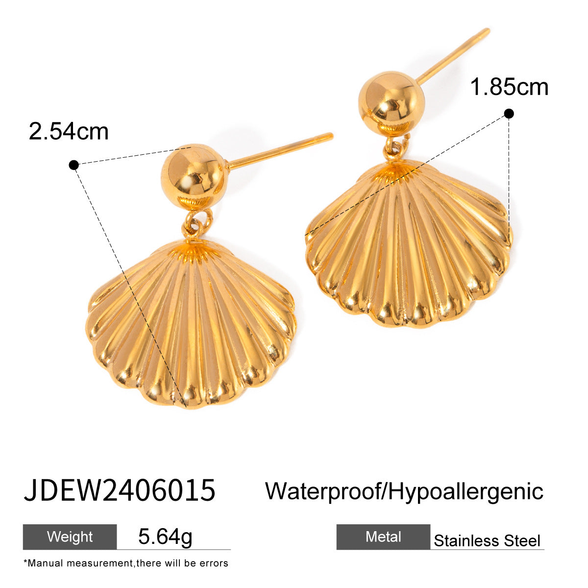 Stainless steel 18k gold-plated shell earrings