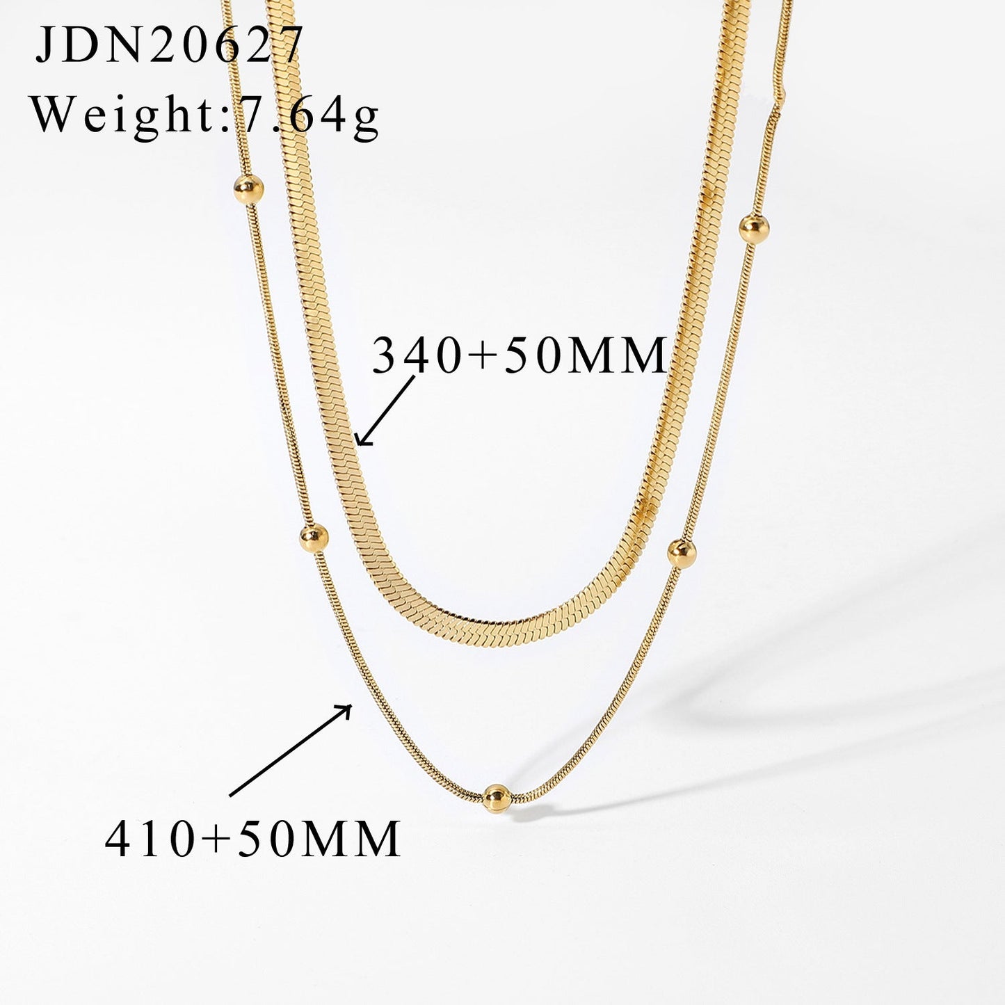 Stainless steel 14k gold-plated round bead necklace