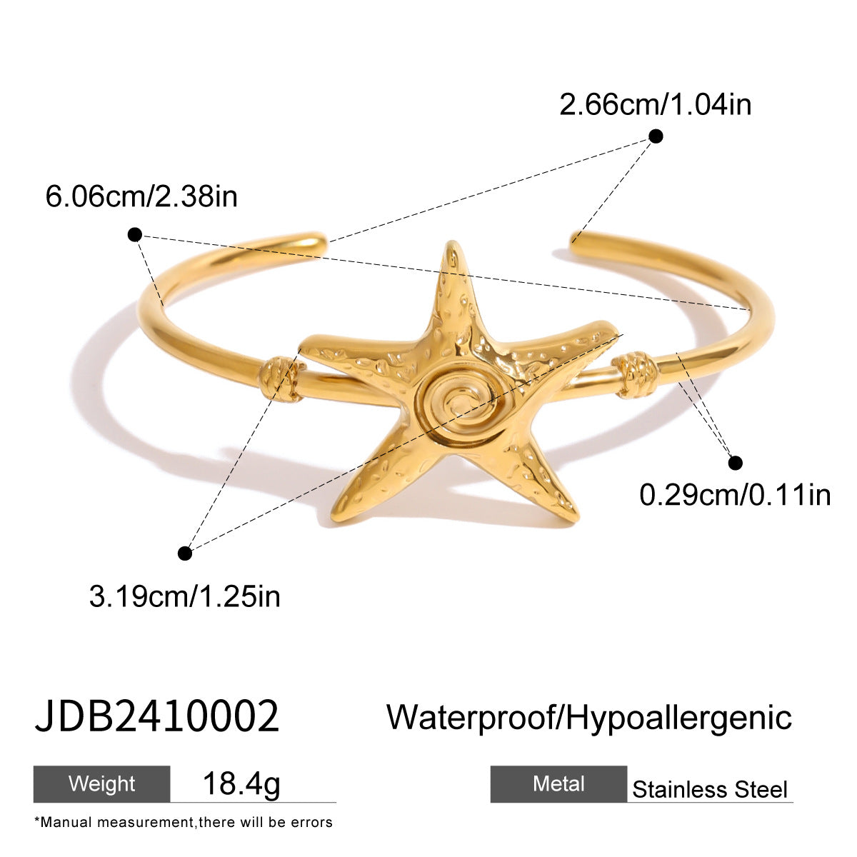 Stainless steel 18k gold-plated starfish bracelet