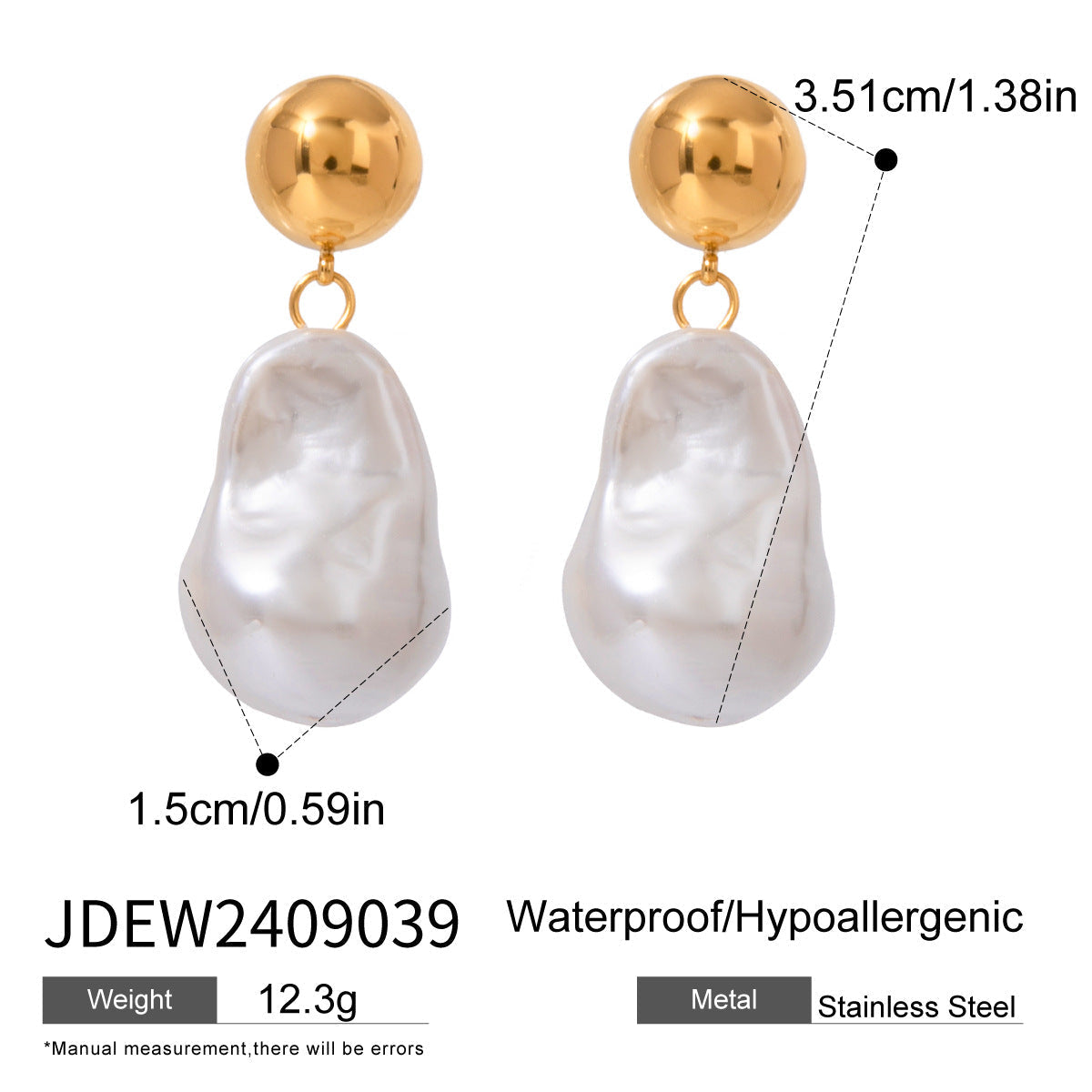 Stainless steel 18k gold-plated pearl earrings